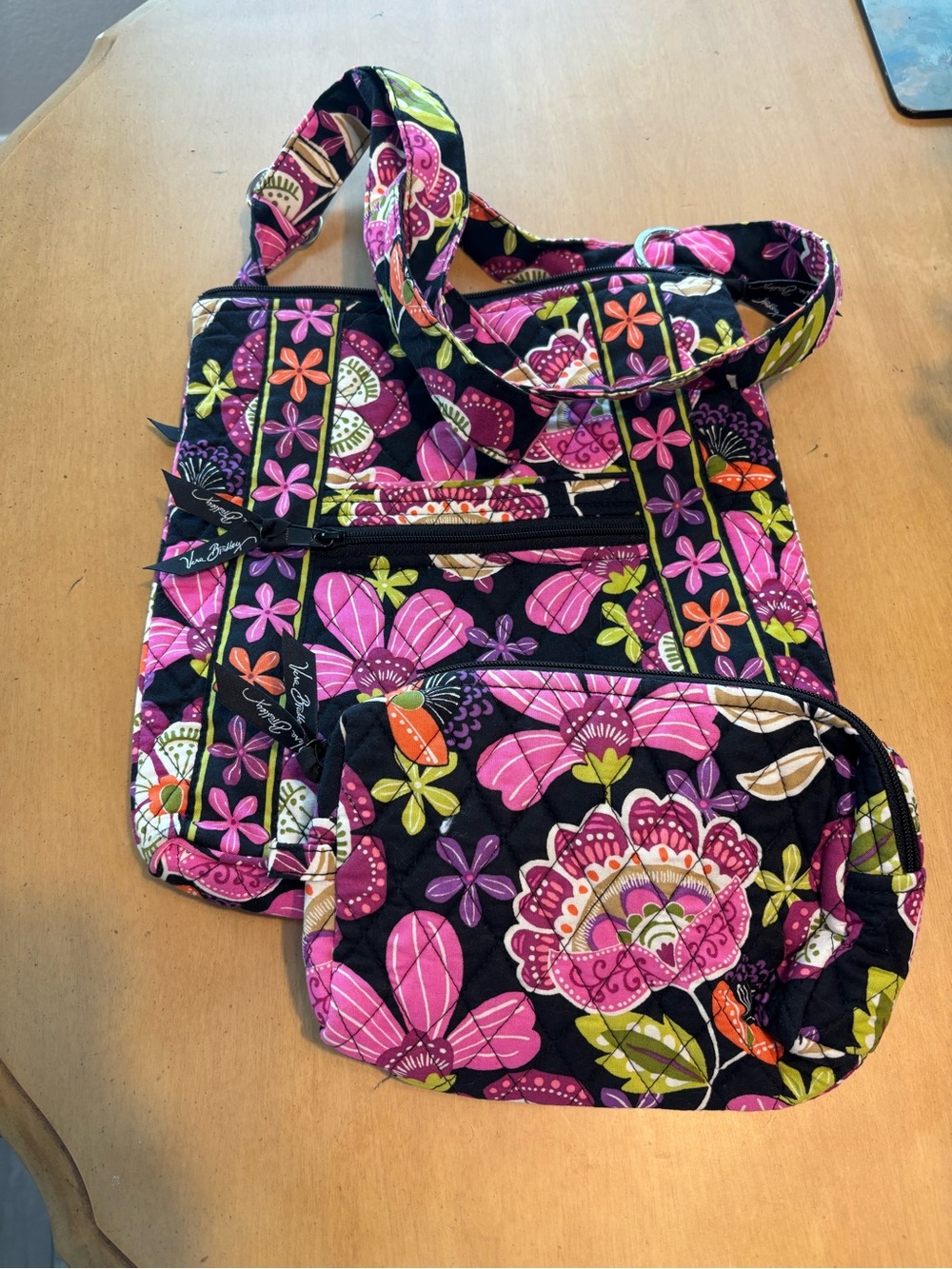 Vera Bradley Pirouette Pink Floral Crossbody and Cosmetic Pouch NWOT
